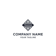 A modern, minimalist logo featuring a diamond shape with upward and downward arrows, symbolizing trading, alongside placeholder text for 