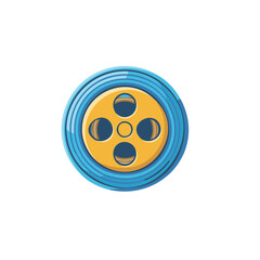 Fototapeta premium Classic film reel icon with blue outer rim and yellow center featuring four circular frames