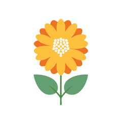 Simple orange and yellow flower illustration with green stem and leaves