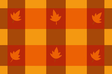 Autumn leaf pattern on plaid background