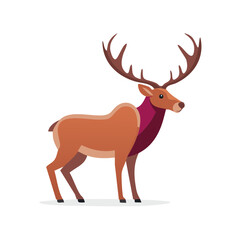 Fototapeta premium Stylized cartoon stag deer with large antlers illustration on white background