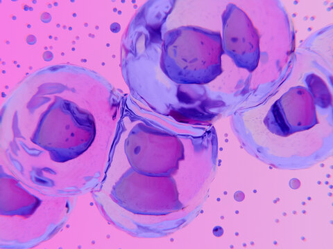 Close-up visualization of cell structure with abstract organic shapes. Useful for concepts of biology, microbiology, technology, energy, and medical research