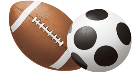 transparent background cartoon icon of an american football and a soccer ball