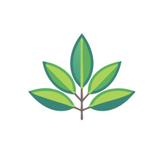 Stylized green plant branch with five leaves logo icon for nature and ecology concepts