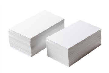 two stacks of blank white paper business cards isolated on white or transparent png