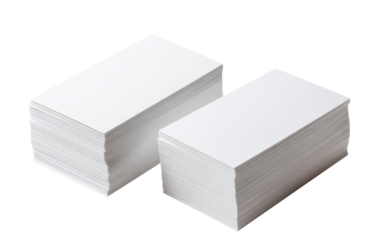 two stacks of blank white paper business cards isolated on white or transparent png