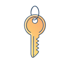 Illustrated key, golden yellow and blue, with a loop and saw-tooth edge.