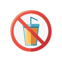 Prohibited beverage icon with straw inside restriction circle, prohibition drink sign for health or environmental concepts