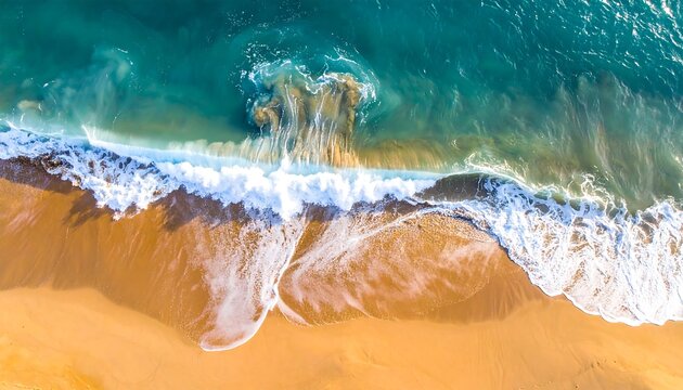 Aerial view of ocean waves crashing on a sandy beach (1) - Powered by Adobe