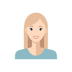 Smiling woman head and shoulders portrait illustration, vector flat design style.