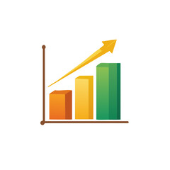 Rising financial chart with upward trending arrow and multicolored bars representing growth