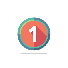 Flat design icon of the number one in a colorful circle with a long shadow