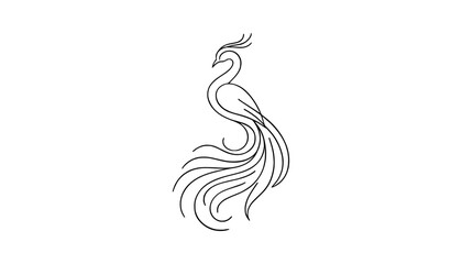 Fototapeta premium Elegant line art phoenix with flowing feathers and crest majestic mythical bird silhouette