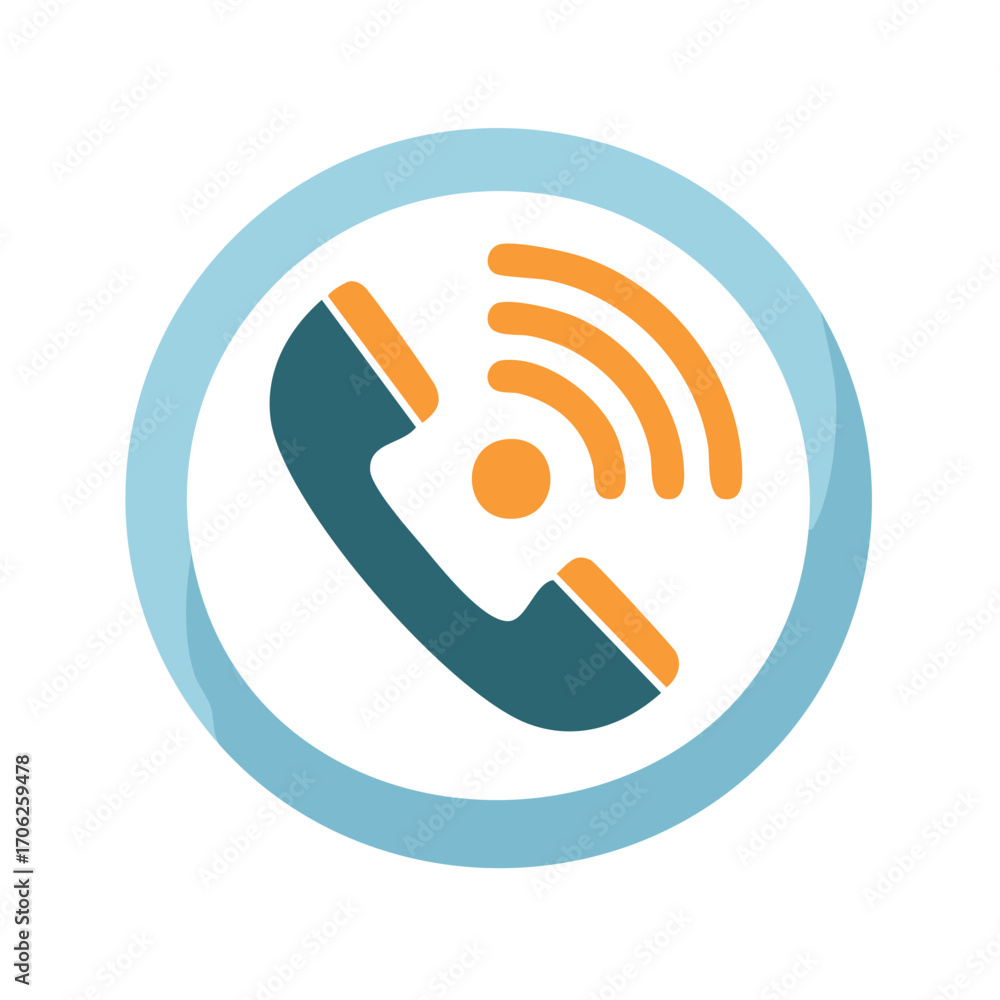 Poster phone receiver icon with radiating sound waves in a circular frame