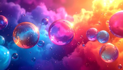 Colorful abstract spheres in swirling clouds