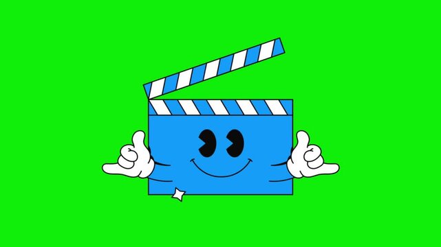 Animated Motion Graphic With A Blue Movie Clapperboard Character Smiling And Giving Positive Gesture, Ideal For Film Intros, Media Projects