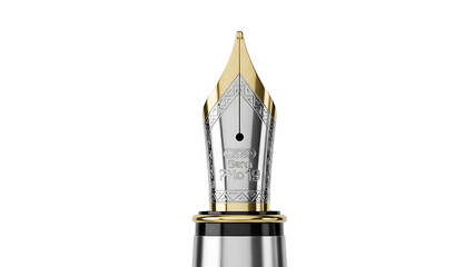 Close up of fountain pen nib for calligraphy writing and drawing with ink and fine point detail design on transparent background