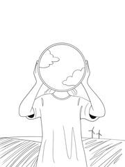 Person holding the earth over their head in a field