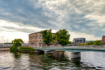 Obraz premium Stockholm, the capital of Sweden, encompasses 14 islands and more than 50 bridges in a vast archipelago in the Baltic Sea.