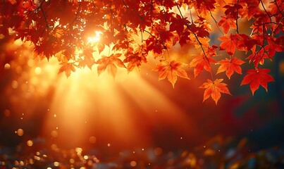 Fototapeta premium Autumn Leaves Bathed in Golden Sunlight Creating a Warm and Inviting Atmosphere