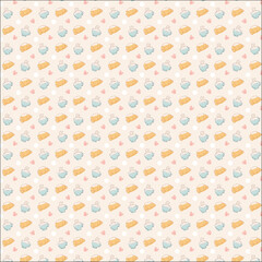 Hand drawn illustration of Bakery and Coffee. Icons. Abstract geometric line background. Gold luxury. Pattern for cover design, food package, menu, background, café wall, coffee shop, web banner