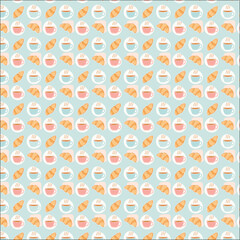 Hand drawn illustration of Bakery and Coffee. Icons. Abstract geometric line background. Gold luxury. Pattern for cover design, food package, menu, background, café wall, coffee shop, web banner