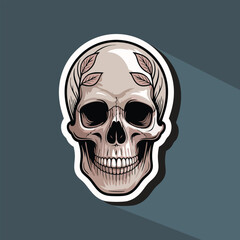 Floral leaf Skull Cartoon – Vector Illustration with Decorative Elements.
