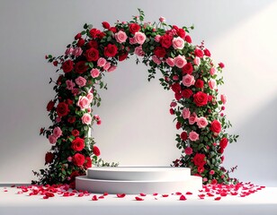 Luxury Floral Stage Podium with Roses and Arch.jpg