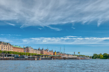 Naklejka premium Stockholm, the capital of Sweden, encompasses 14 islands and more than 50 bridges in a vast archipelago in the Baltic Sea.