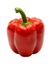 Fresh bell pepper with drops of water on surface, isolated on a white background. Ideal for cooking websites, healthy eating blogs and promotional materials.