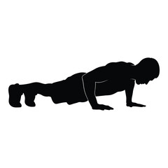 Silhouette of a man performing a push-up exercise for fitness and strength training silhouette