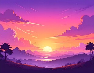 Colorful sunset over a valley