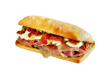 Sanduíche natural gourmet -Presunto de Parma, tomate seco e mussarela de búfala 