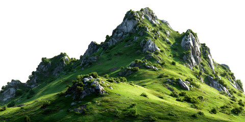 Majestic Mountain Panorama: A sweeping landscape unfolds, showcasing a lush green mountain peak, creating a sense of vastness and natural beauty. 