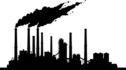 Obraz premium Factory industrial complex pollution plant silhouette vector illustration