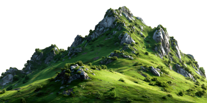 Majestic Mountain Panorama: A sweeping landscape unfolds, showcasing a lush green mountain peak, creating a sense of vastness and natural beauty. 