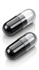 Two transparent black capsules medicine pharmaceutical