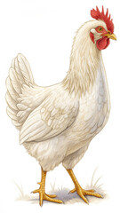 Fototapeta premium White hen red comb yellow legs chicken