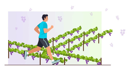Man Running Near Vineyard Depicting Healthy Lifestyle and Outdoor Pursuits