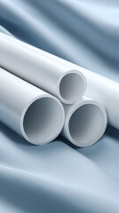 Fototapeta premium Abstract Composition of White Pipes on Soft Blue Fabric