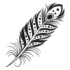 Obraz premium Elegant black and white ornate feather illustration with intricate patterns and dotted accents on a clean white background