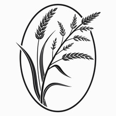 Elegant black and white oval emblem featuring stylized wheat stalks and leaves symbolizing agriculture harvest and natural growth