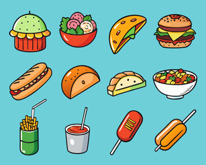 Vector icon set international street food delicious fast food meal collection scalable illustration eps vector