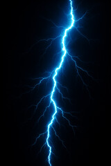 lightning in the night sky. Powerful blue lightning bolt against black background.