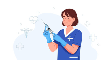 Medical Professional Administering Injection, Healthcare, Vaccination, Illustration, Isolated