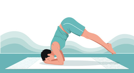 Person Performs Intense Yoga Pose Demonstrating Strength and Flexibility in Headstand