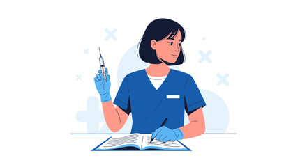 Fototapeta premium Medical Professional Preparing Injection While Documenting Information For Patient Wellbeing