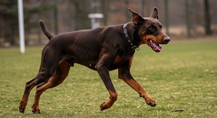 Brown dog running outdoors