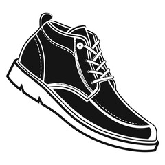 A stylish black and white illustration of a single chukka boot with laces and a thick sole isolated on a white background