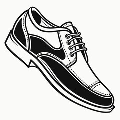 Classic black and white illustration of a men s formal oxford shoe with laces and stitched details on a clean white background